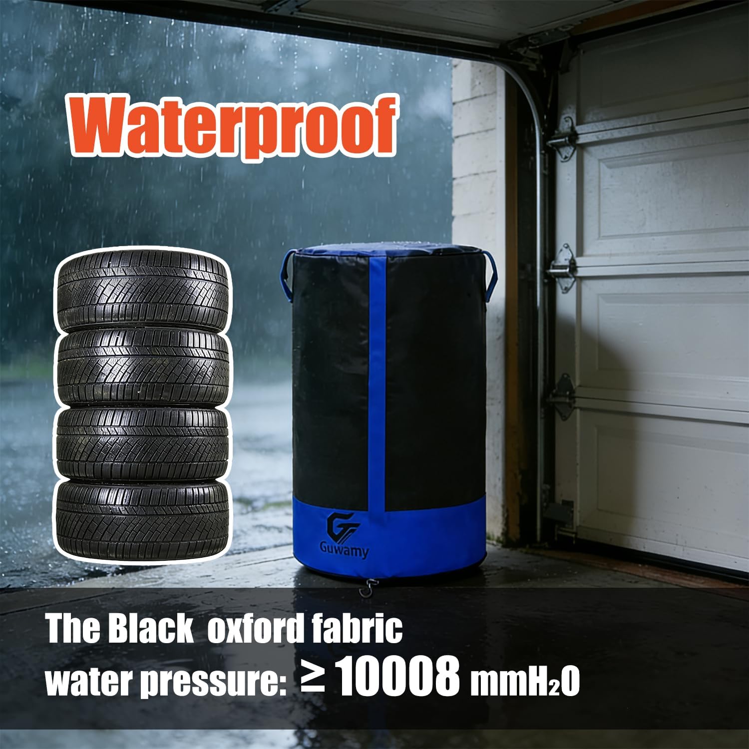Waterproof Tire Storage Cover – Dust-Proof, Universal Tire Stack Cover for Up to 35" Diameter Tires | Black/Blue Two-Tone Design