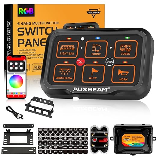 Auxbeam 6 Gang Switch Panel Bluetooth AR-600 RGB Large Button Auxiliary Switch by Auxbeam