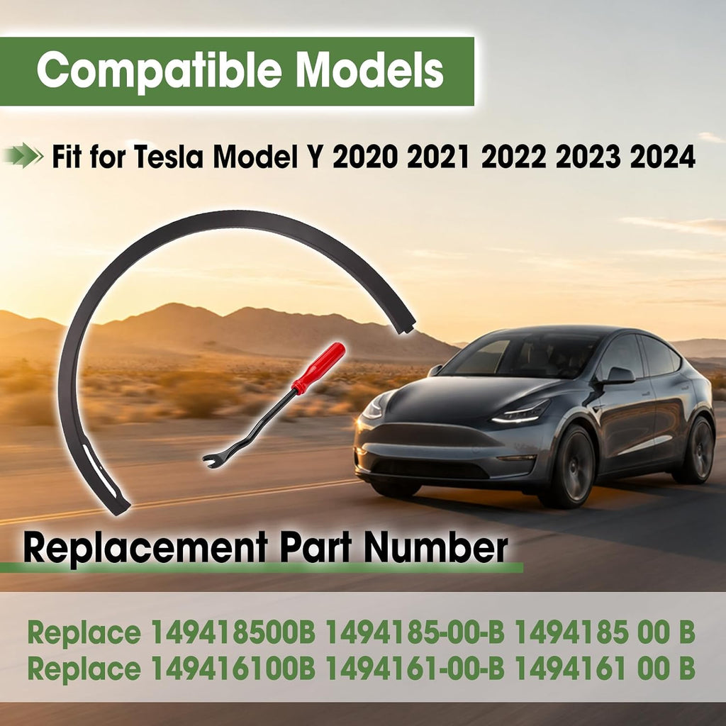 Front Left Wheel Arch Fender Flare Molding Trim Replace 149418500B 1494185-00-B 149416100B 1494161-00-B Fit for Tesla Model Y 2020 2021 2022 2023 2024 Driver Side