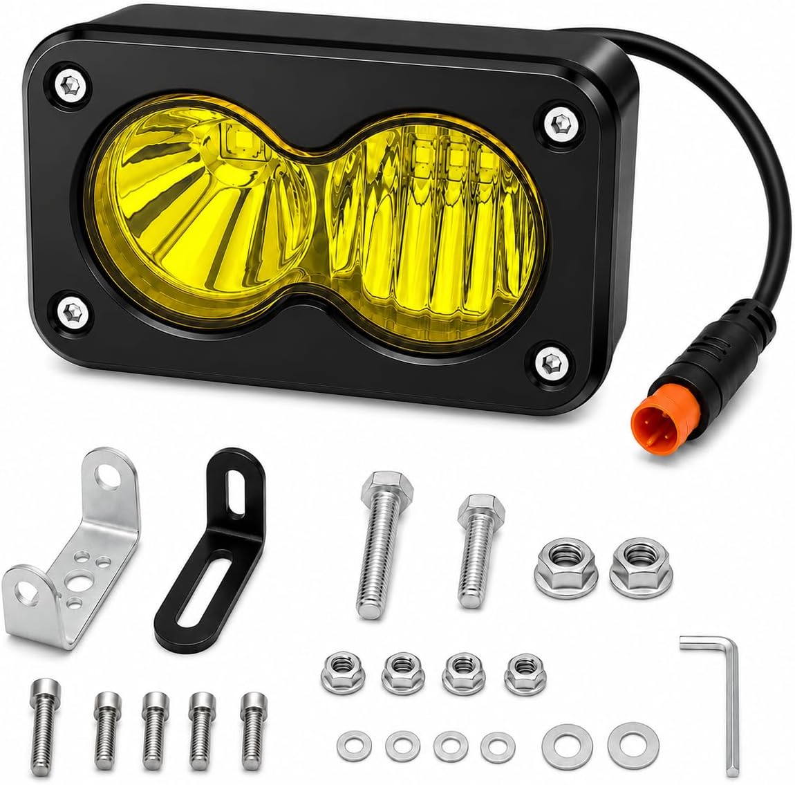 Upgrade LED Baja Headlight for Ridstar Q20/Q20 Lite/Q20 Pro,20W 6000-6500K Waterproof 3-Pin Plug and Play w/Mount Bracket,Yellow High Beam Light