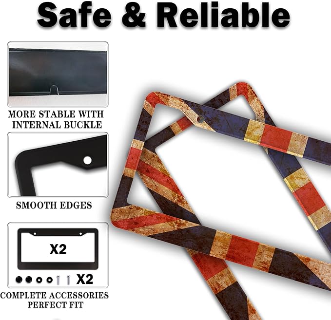 License Plate Frame Multicolor License Plate Protector Great Britain Vintage - Image 4