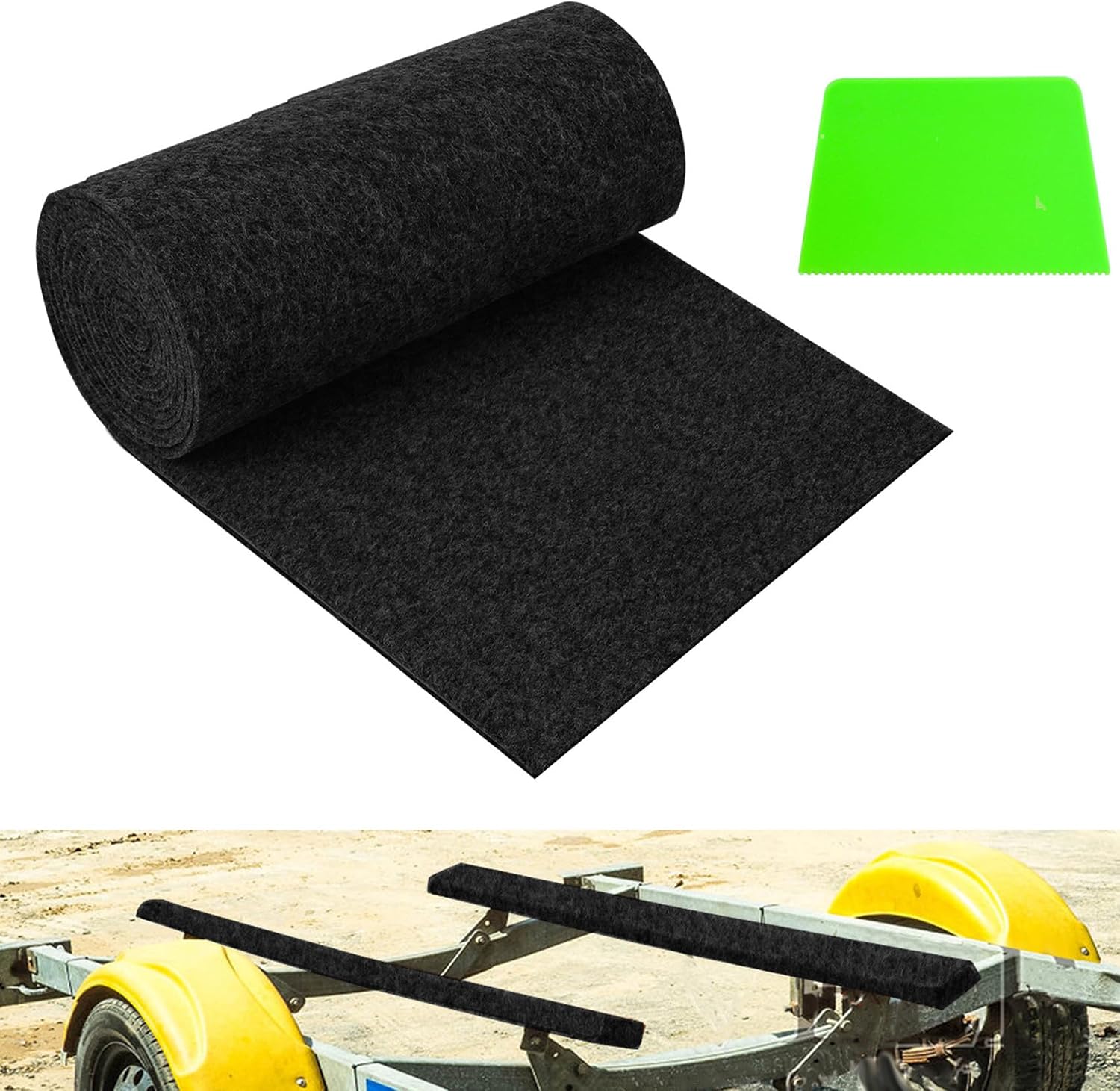Boat Trailer Bunk Carpet, 13ft X 24inch Wide Marine Carpet for Boats Replacement, 8mm Thick Marine Grade Padding for Covering Boat Trailers,Jet Ski Ramps,Boat Lift Bunks or Runners - Black
