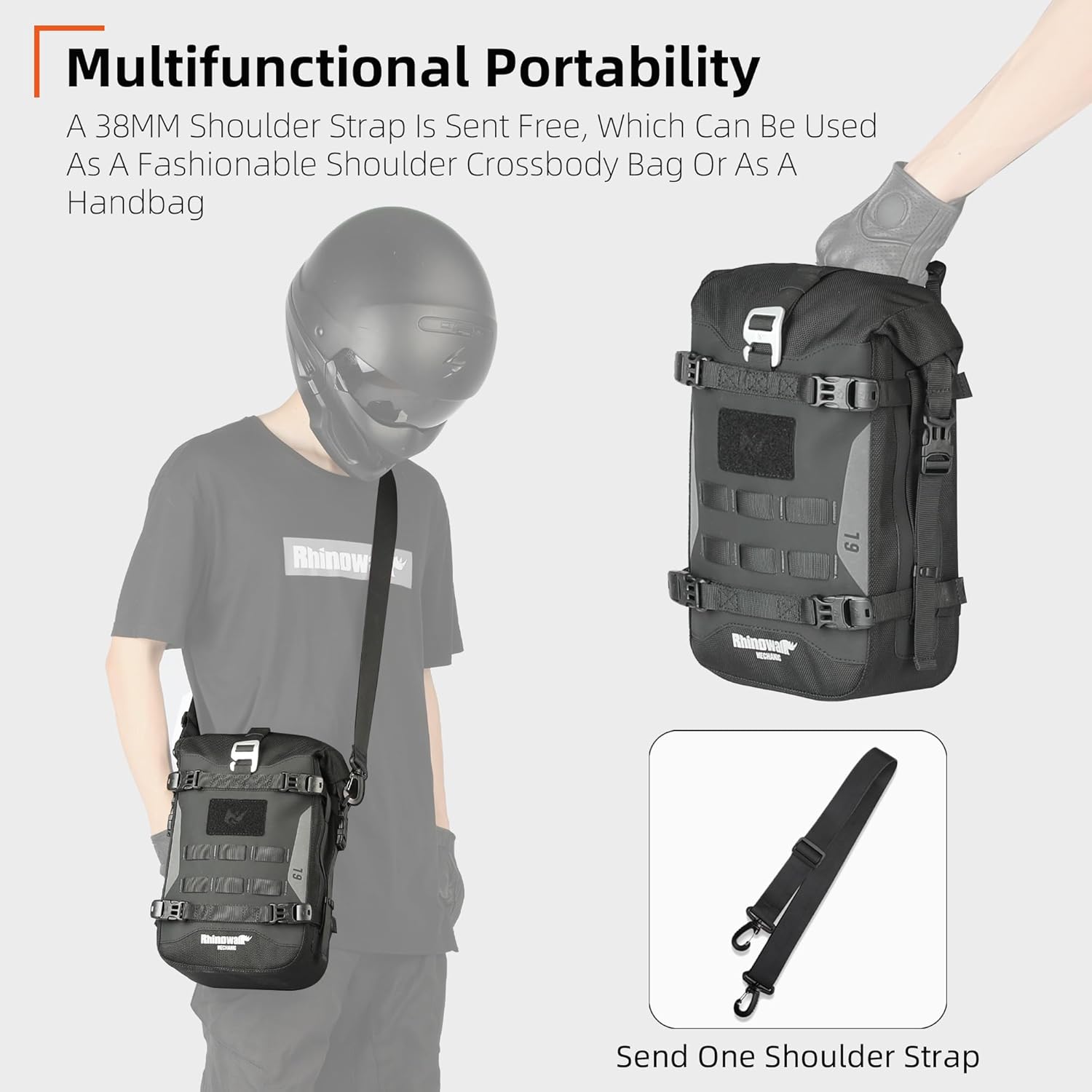Rhinowalk Motorcycle Crash Bar Bag Waterproof 6L Motorcycle Frame Bag Saddle Bag Side Bag with Shoulder Strap (Black, 7L)