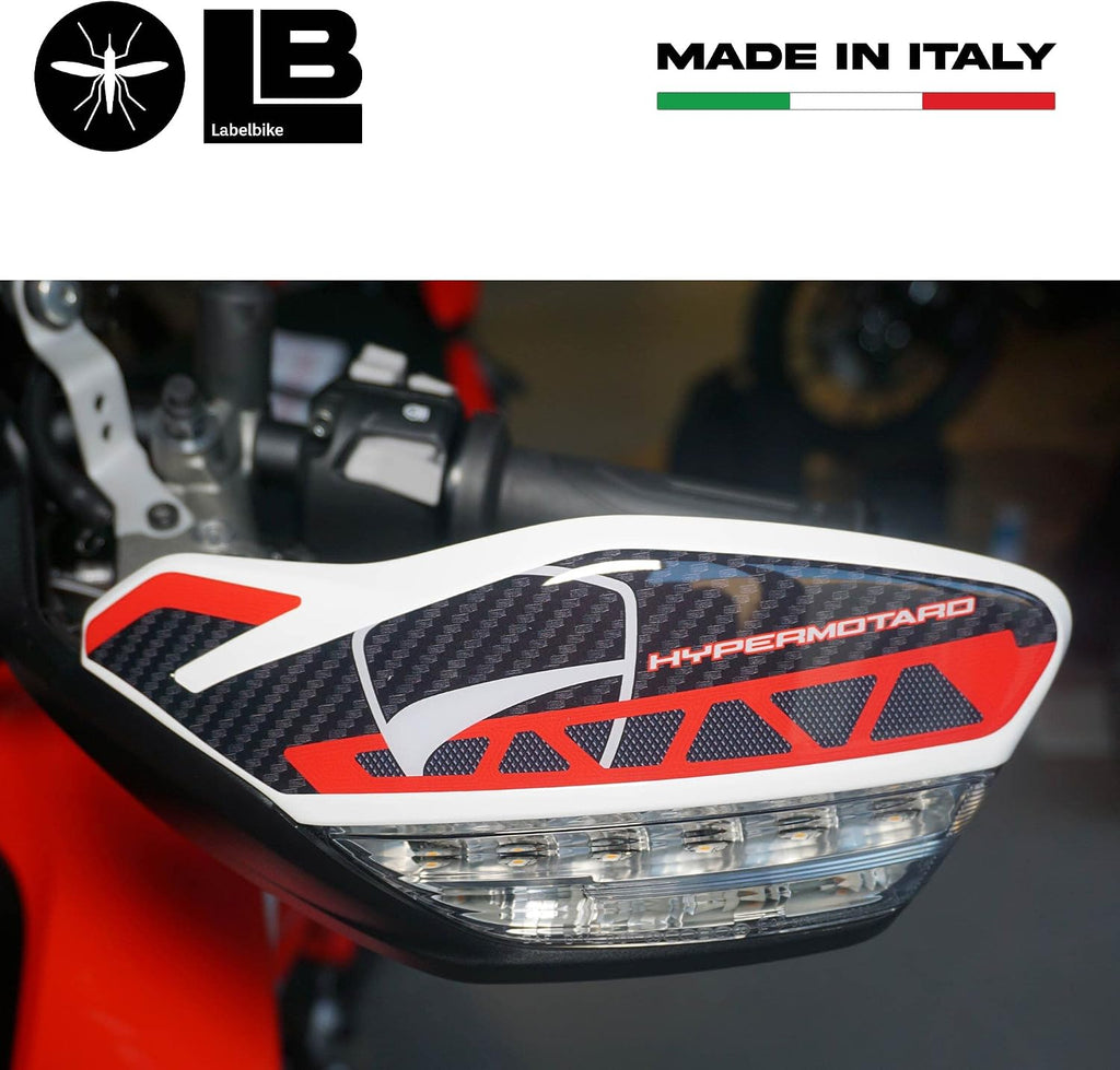 labelbike - 3D Stickers Motorcycle Handguards Protection and Decoration in Resin Compatible with Ducati HYPERMOTARDd 950 SP 2019-2024 Color Carbon Grey Red