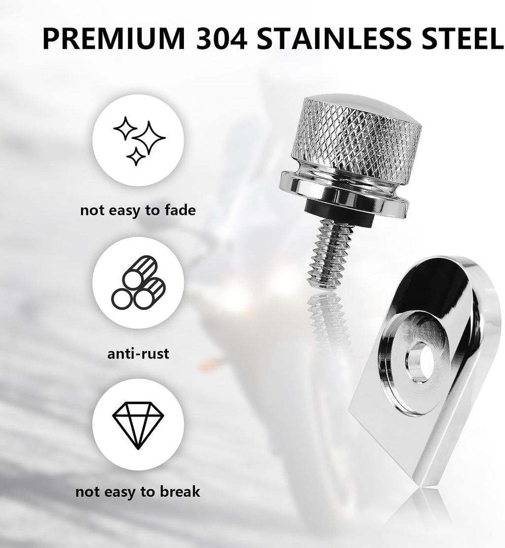 Silvery Chrome for Harley Seat Bolt | Stainless Steel Bolt/Screw with Mounting Knob Cover | Compatible for Harley-Davidson 1996-2024