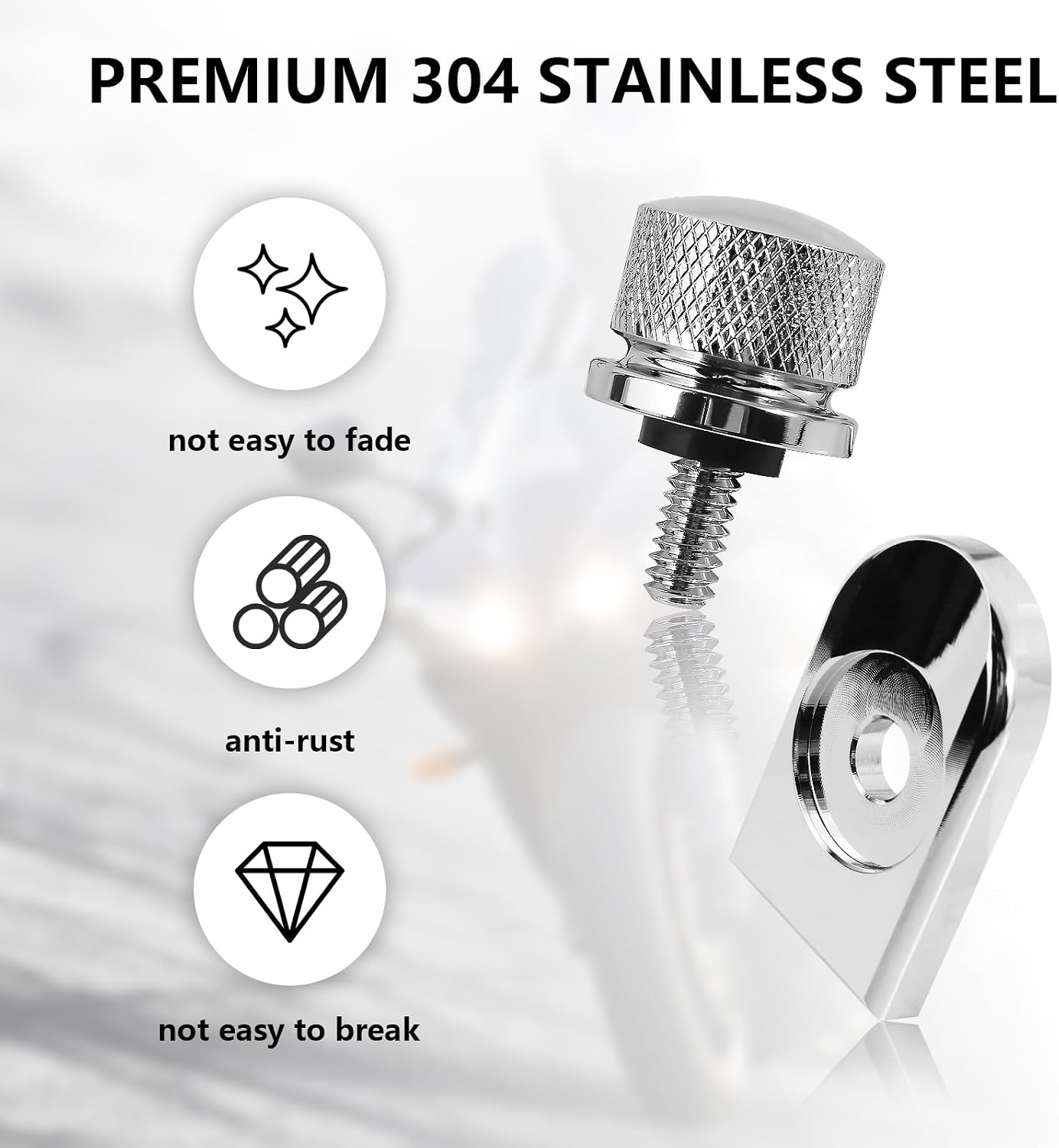 Silvery Chrome for Harley Seat Bolt | Stainless Steel Bolt/Screw with Mounting Knob Cover | Compatible for Harley-Davidson 1996-2024