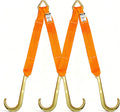 2 PCs 3" x 24" Recovery Tow V-Straps V Bridle w/15 J Hooks 5400LBS | 16200 LBS Breaking Capacity, 5/8" Forged Triangle Ring, Hi Viz/Hi Abrasion Webbing, Ideal for Wrecker Rollback Car Hauler
