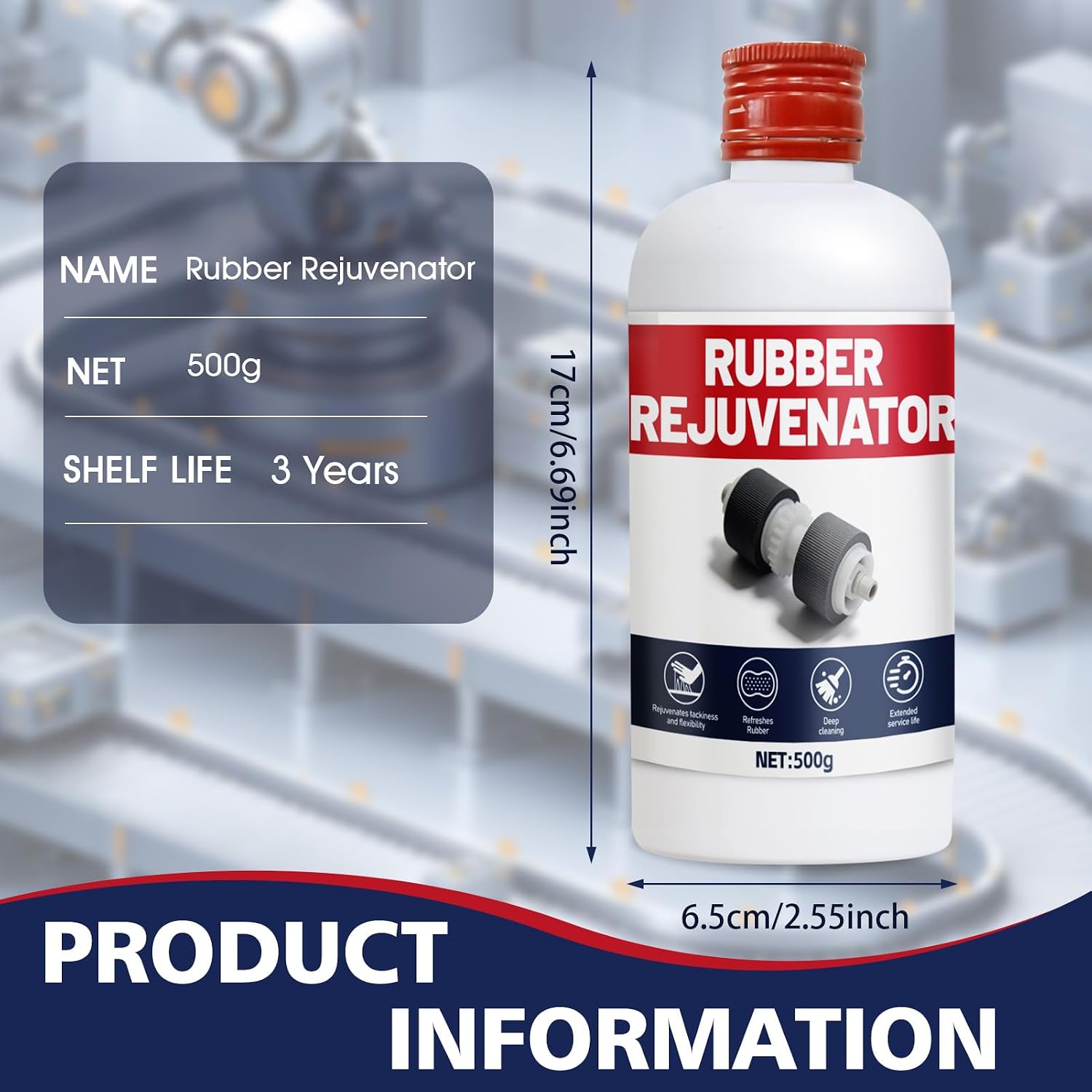 JAOJAO Rubber Rejuvenator, Rubber Conditioner Restorer, 500g | Remodeling Properties, Deep Cleaning, Long-Lasting Effect, for Pressure Plates, Rollers, Belts, Conveyor Belts, Seals