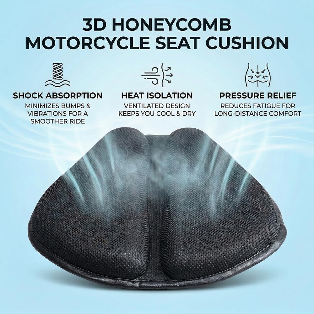 Motorcycle Seat Cushion Gel Pad for Indian Pursuit Dark Horse 2022-2025 3D Honeycomb Breathable Cooling Seat Cover Shock Absorption Pressure Relief Anti Slip Straps