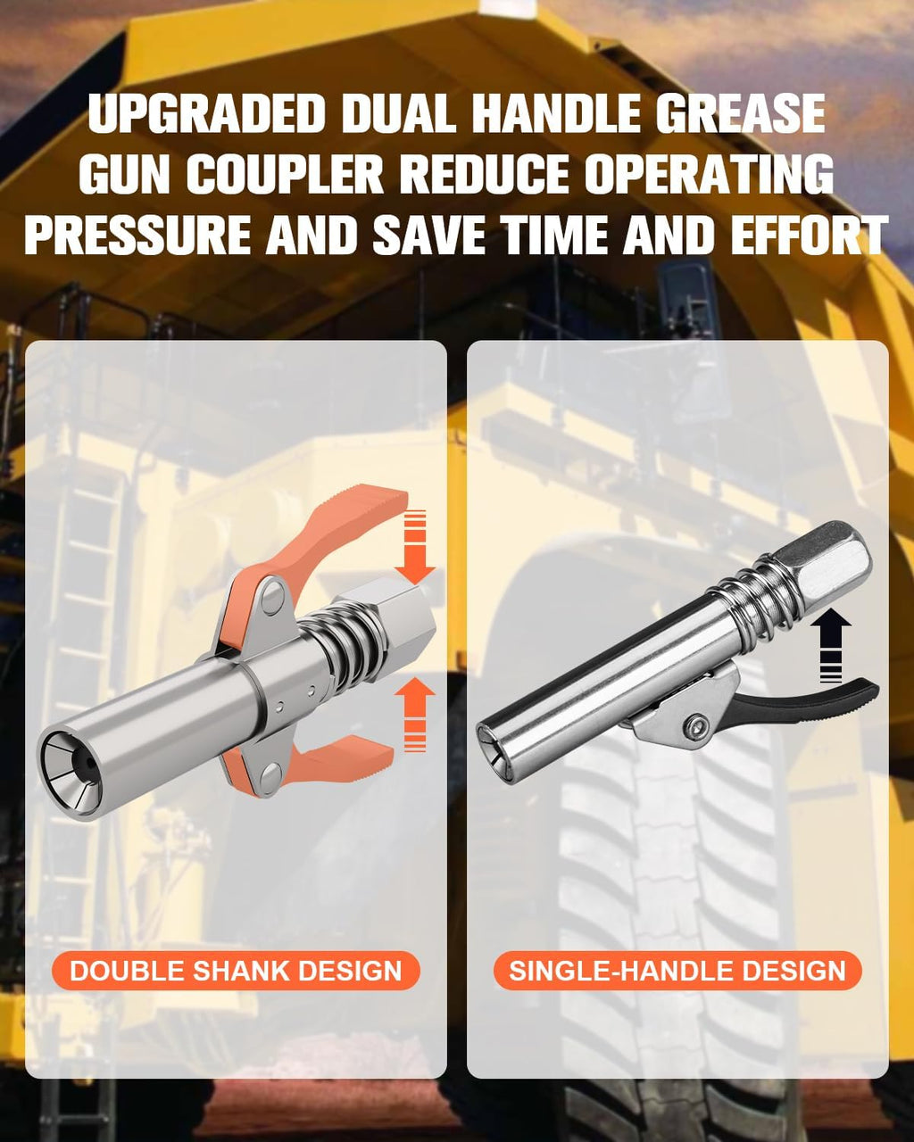 Grease Gun Coupler Grease Gun Tips Grease Fittings, Double Handles, Quick Lock Release, High Pressure 12,000 PSI, 6 Thickened Jaws Grease Coupler, Compatible with All 1/8" NPT Grease Guns
