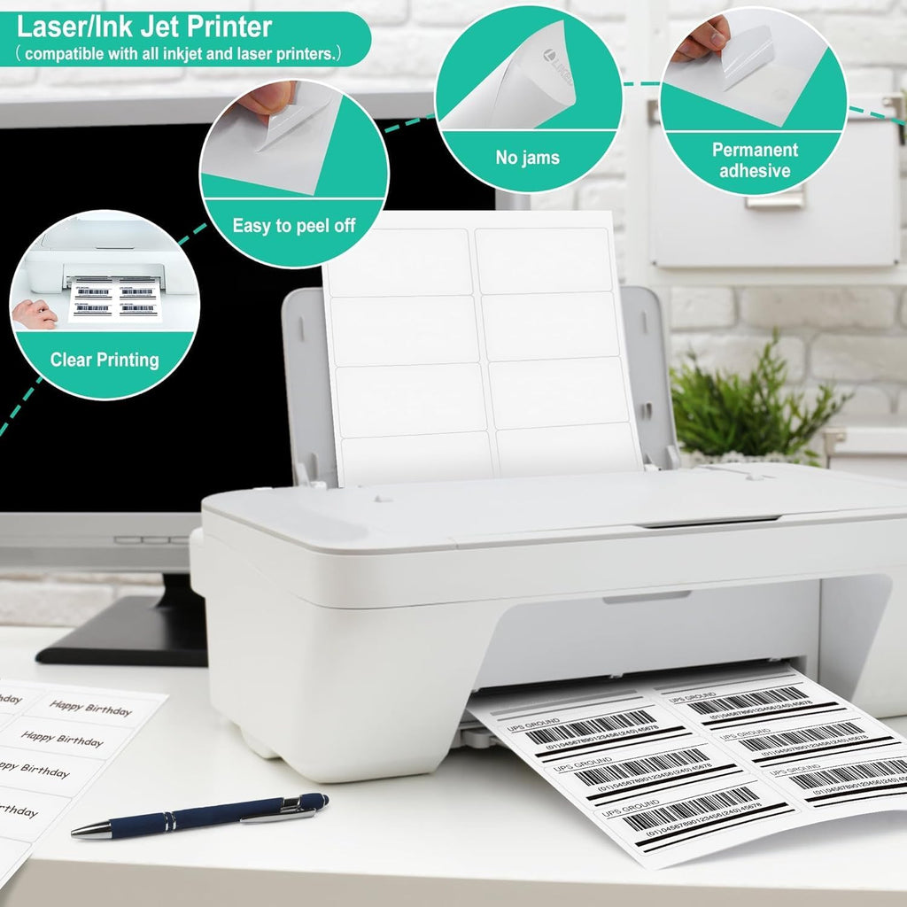 lliked 2"x4" bulk printable white label stickers 5000 showing dimensions
