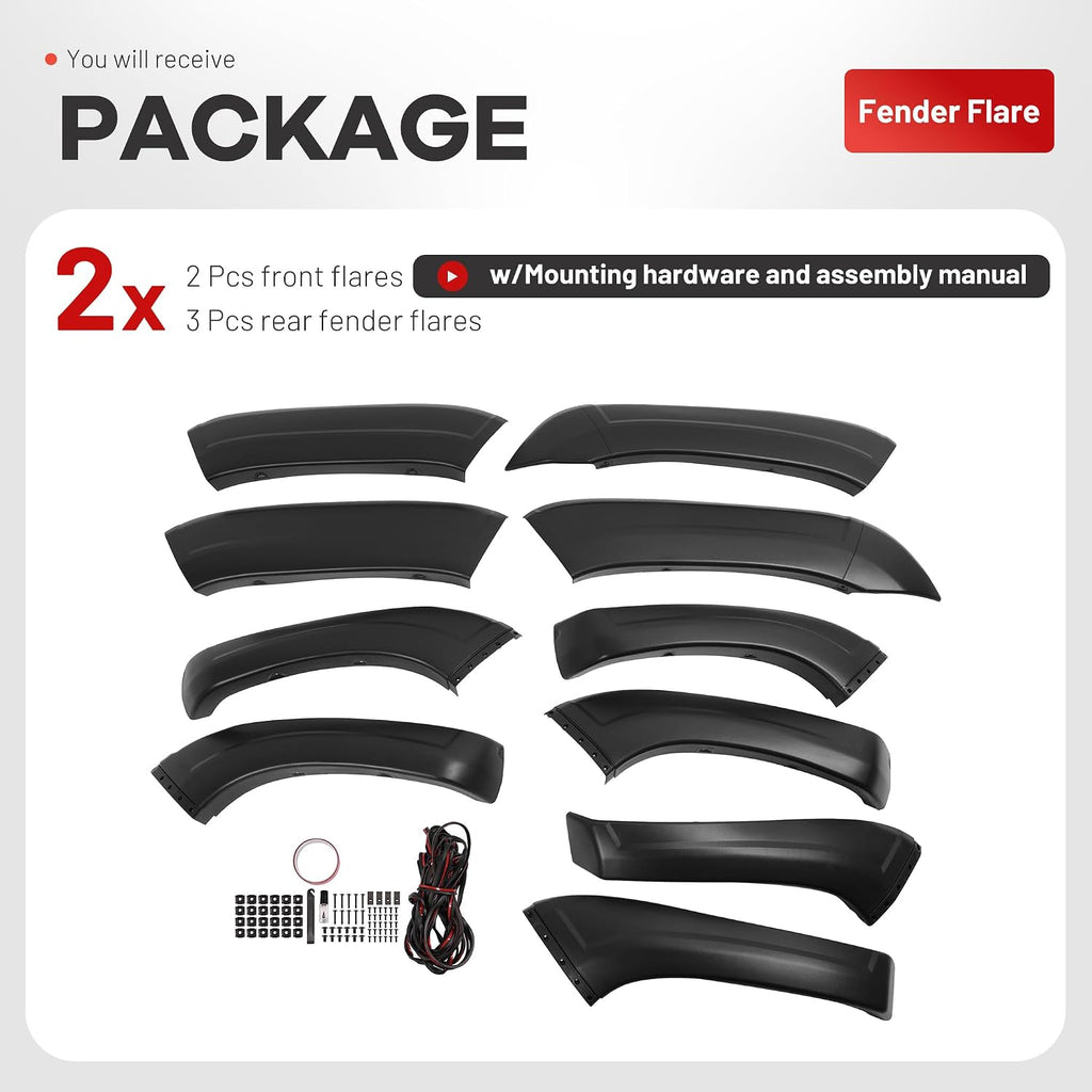 ALMULOO 10Pcs Fender Flares Compatible with 2007-2013 GMC Sierra 1500 w/5.8 Ft Bed (Short Bed) Only Wheel Arch Covers Plastic(PP) Textured Black 2X2Pcs Front and 2X3Pcs Rear Fender Flares
