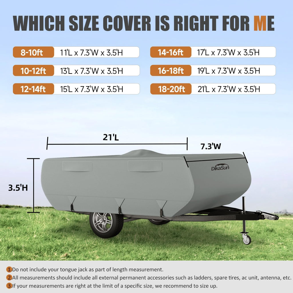 Pop Up Camper Cover 12'-14', 7 Layers Waterproof Pop-up Tent Trailer Cover Anti-UV Folding Camper RV Cover for Motor Home