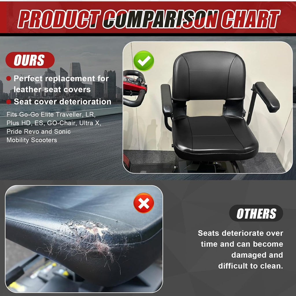 Mobility Scooter Seat Cover Replacement for Pride Go-Go Elite Traveller, Durable PU Leather, Waterproof, Soft, Scratch Resistant, Easy Install