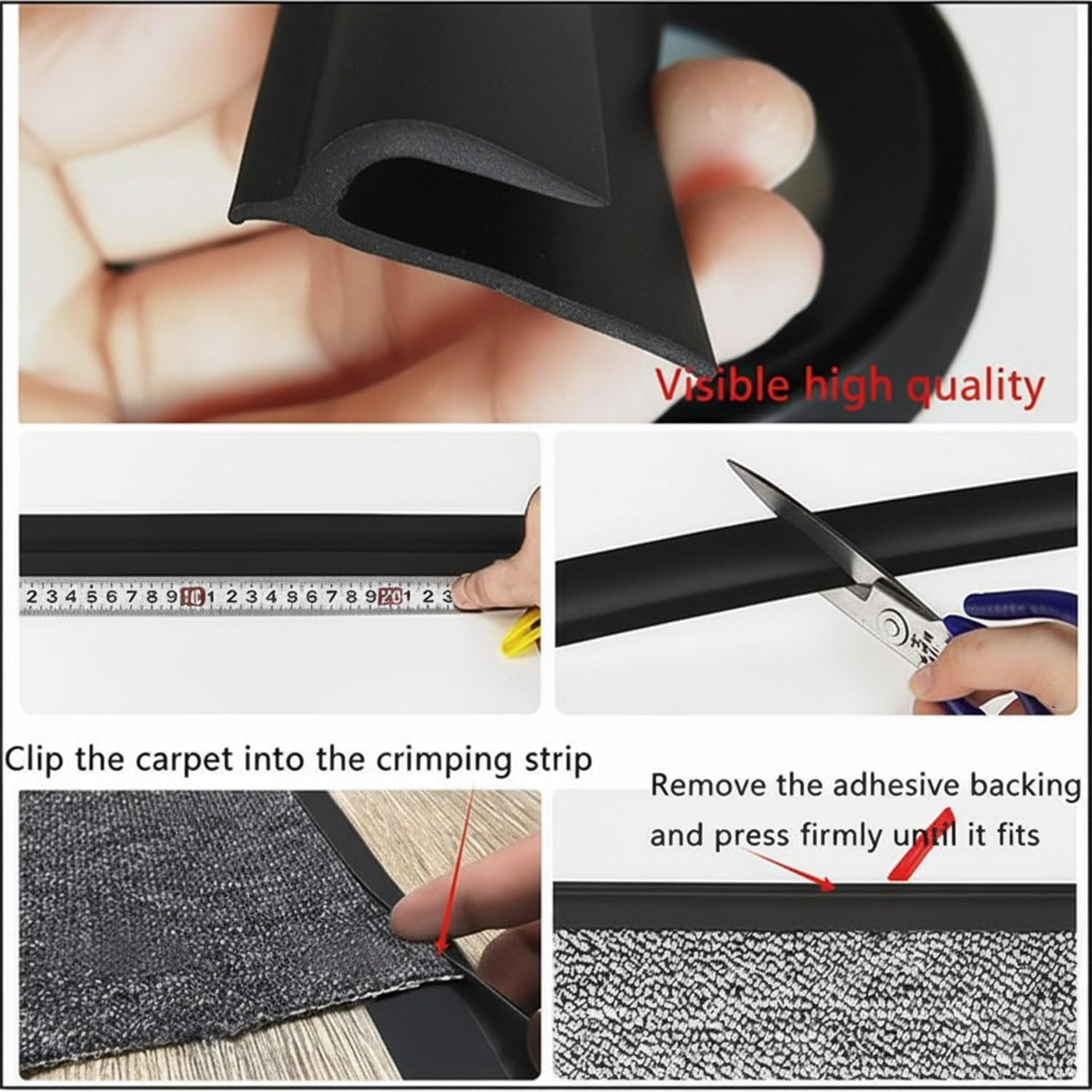 20Ft Flexible Carpet Edge Trim, Flexible Rug Edge Protector for Doorway, Peel & Stick Floor Transition Strip，Self-Adhesive Waterproof Cuttable Safety Edging for Thick Rugs &Mats（Black）