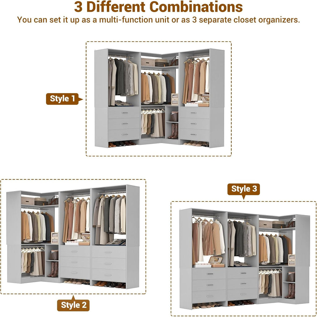 aheaplus closet system with 6 drawers, 4 hanging shown in use