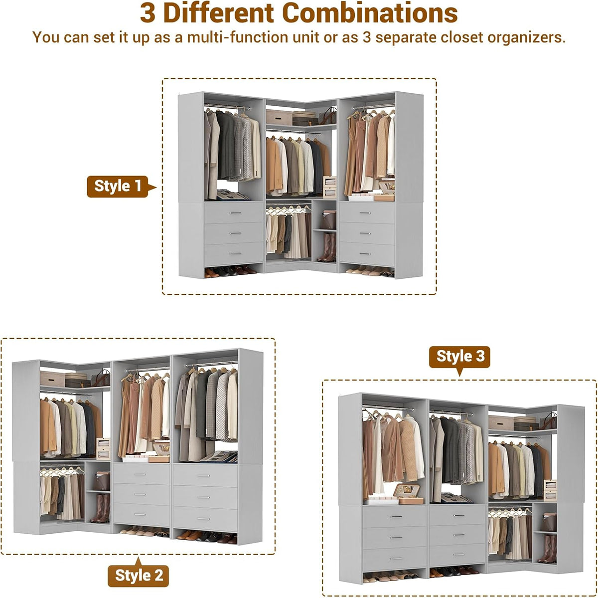 aheaplus closet system with 6 drawers, 4 hanging shown in use