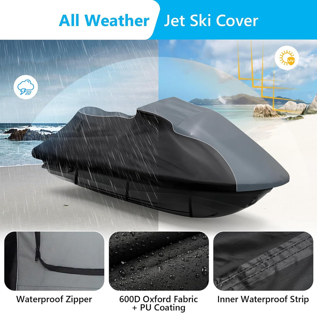 Waterproof Jet Ski Cover for Yamaha VX Cruiser/VX Cruiser HO 2021-2024, 600D Trailerable Jet Ski Cover with 2 Air Vents, Heavy Duty Oxford All Weather Waverunner Cover