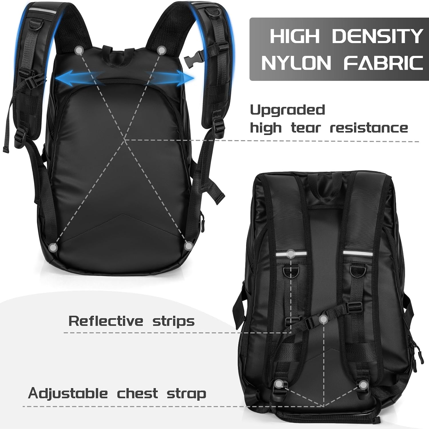 Motorcycle Backpack, Waterproof Helmet Backpacks for Men Large Capacity Storage Motorcycle Bag with Reflective Stripe
