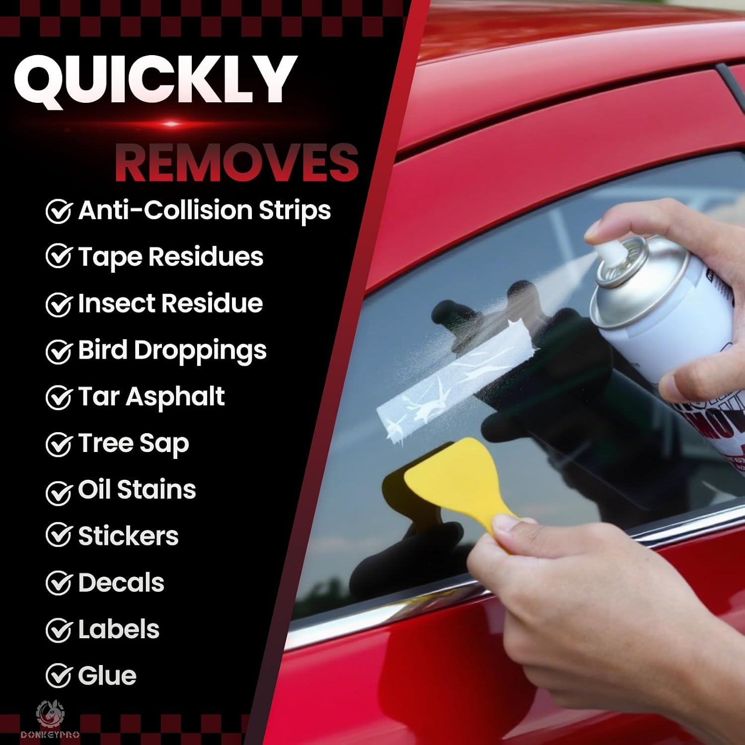 DONKEYPRO Tree Sap Remover for Car, 15 fl.oz | Sticker Remover Spray with Scraper, Dissolves Sticky Residue, Glue, Tape, Labels, Decals