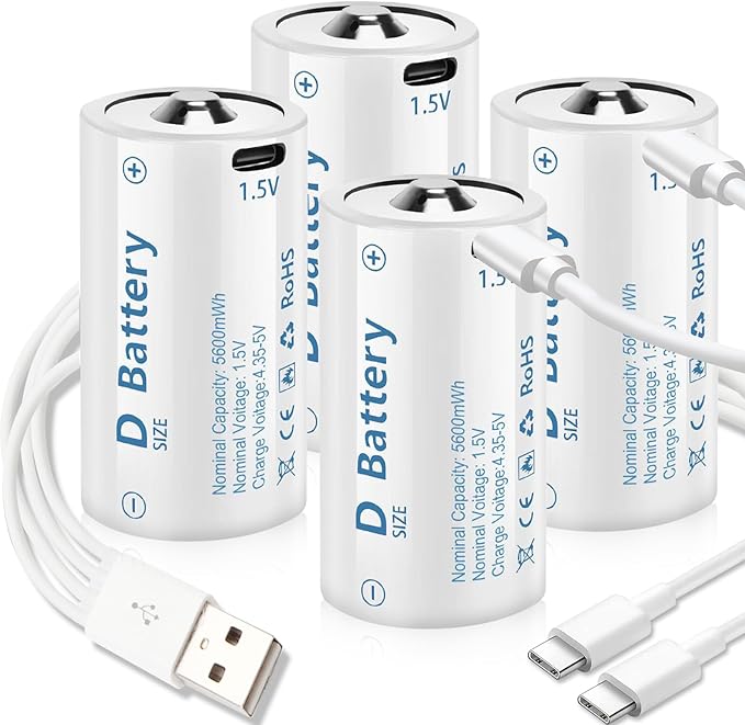 D Cell Batteries 4 Pack, Lithium D Batteries 5600mWh, Rechargeable D Batteries by Unknown