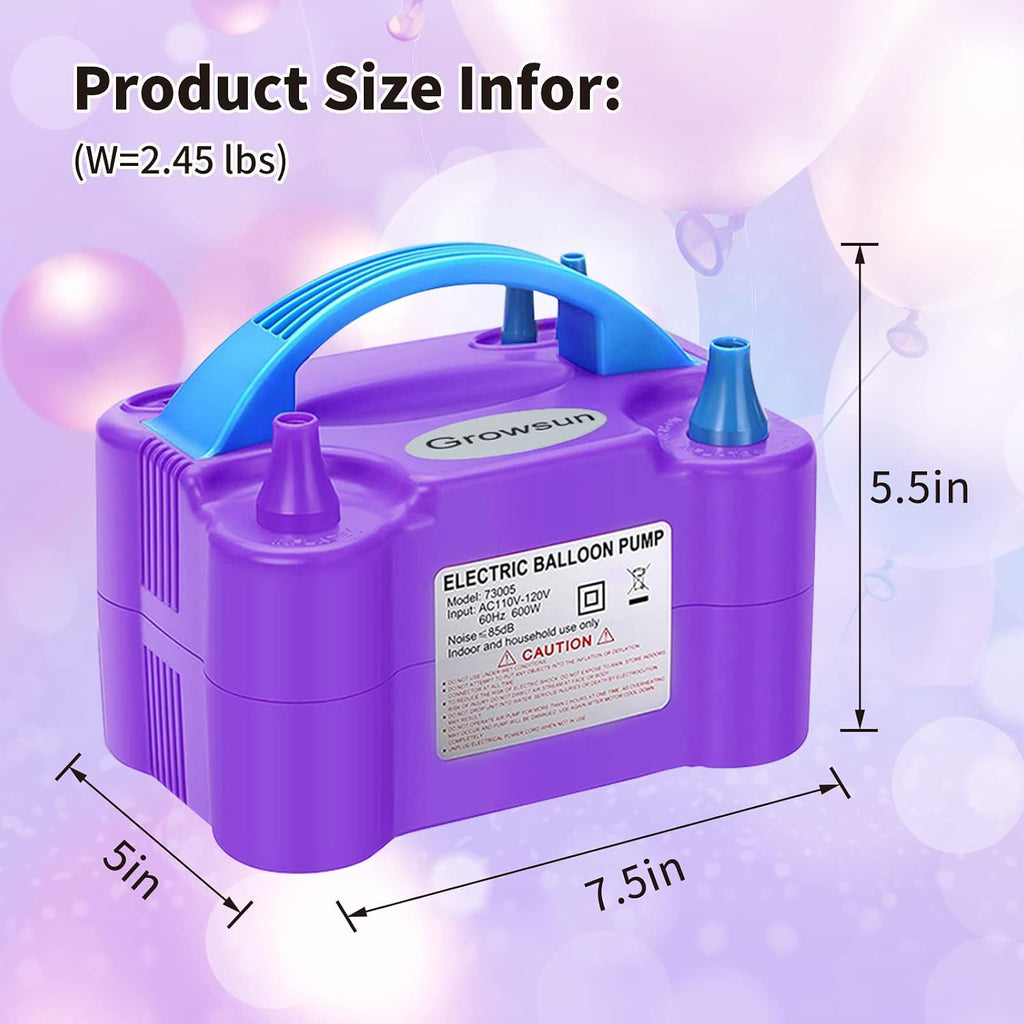 Growsun Balloons Pump Kit Electric Balloon Garland Arch Kit Air Blower Inflator for Party Decoration w/Ballons Tape Strip, Purple