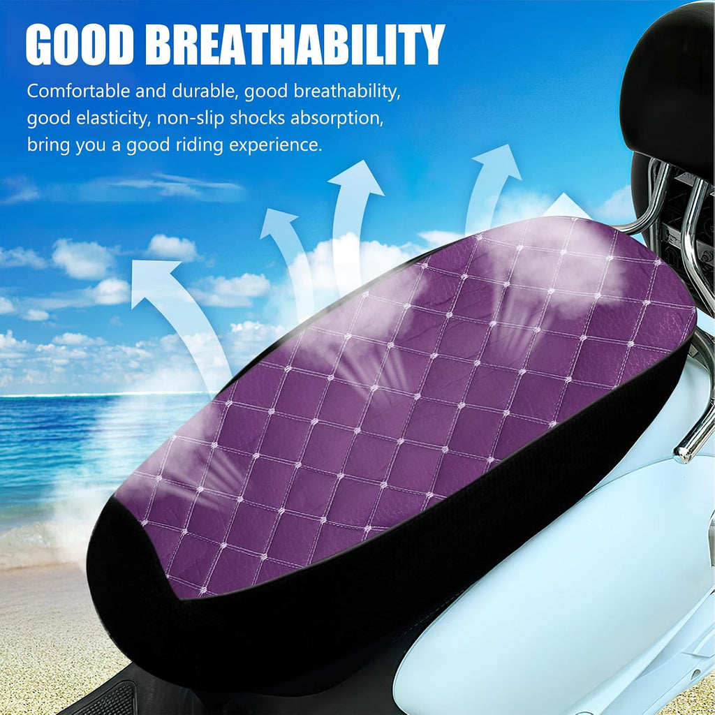 Luxshiny Motorcycle Seat Protector Cover Breathable Anti-Slip Cushion Large Purple Fabric Grid Seat Cover for Electric Scooter Moped Outdoor Use Seasons