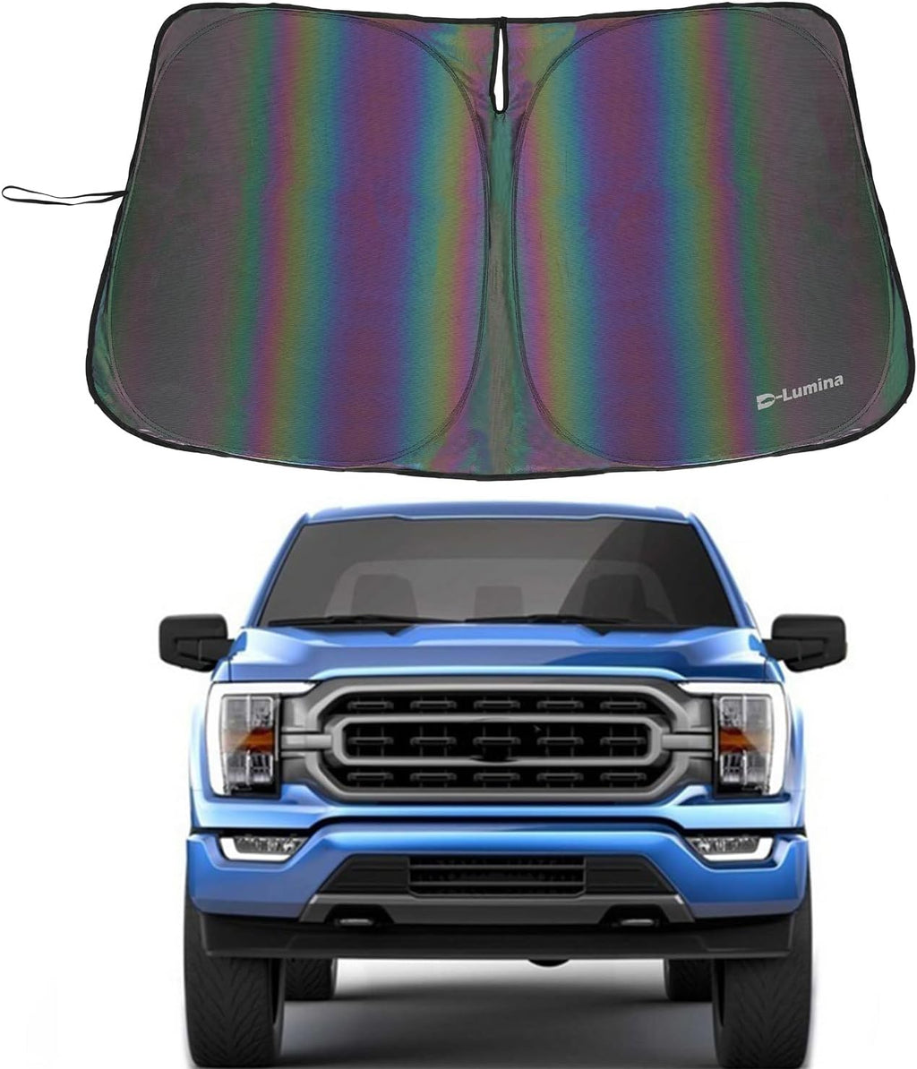 D-Lumina Windshield Sun Shades - Compatible with Ford F150 2021 2022 2023 2024 2025; F-150 Lightning 2022-2025 - Foldable Front Window Sun Protection, Heat Shield, Sunshade, Colourful