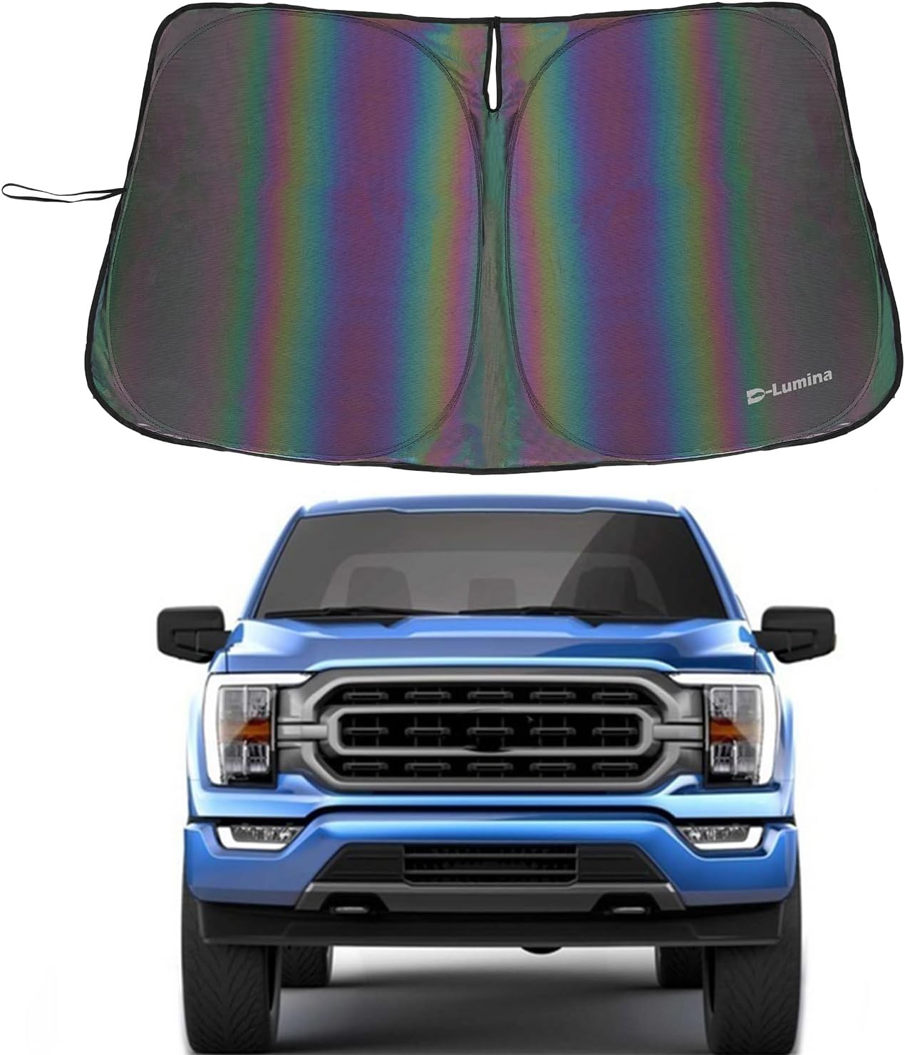 D-Lumina Windshield Sun Shades - Compatible with Ford F150 2021 2022 2023 2024 2025; F-150 Lightning 2022-2025 - Foldable Front Window Sun Protection, Heat Shield, Sunshade, Colourful
