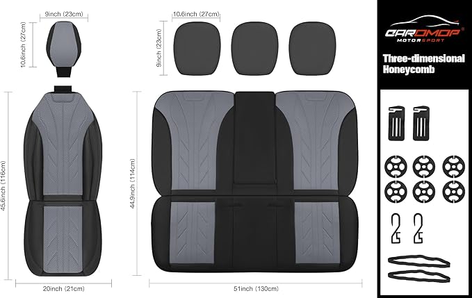 CAROMOP Luxury Faux Leather&Fabric Car Seat Covers Full Set - Image 8