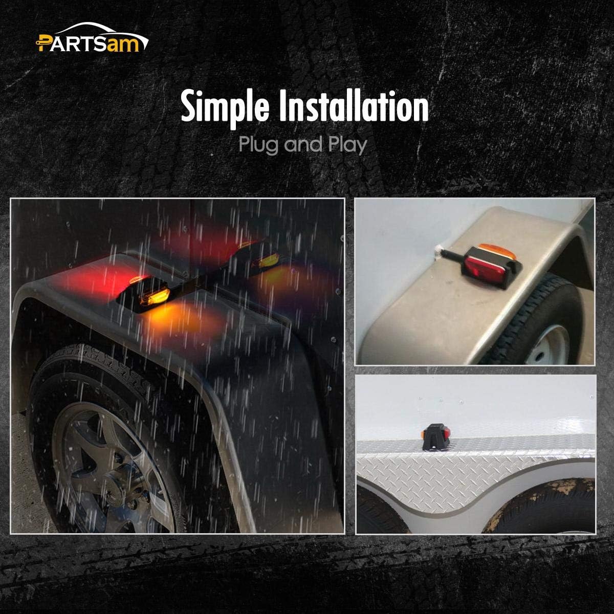Partsam LED Trailer Fender Light Set [DOT Approved] 2 - Double Face 4" LED Marker Clearance Lights 7Diode
