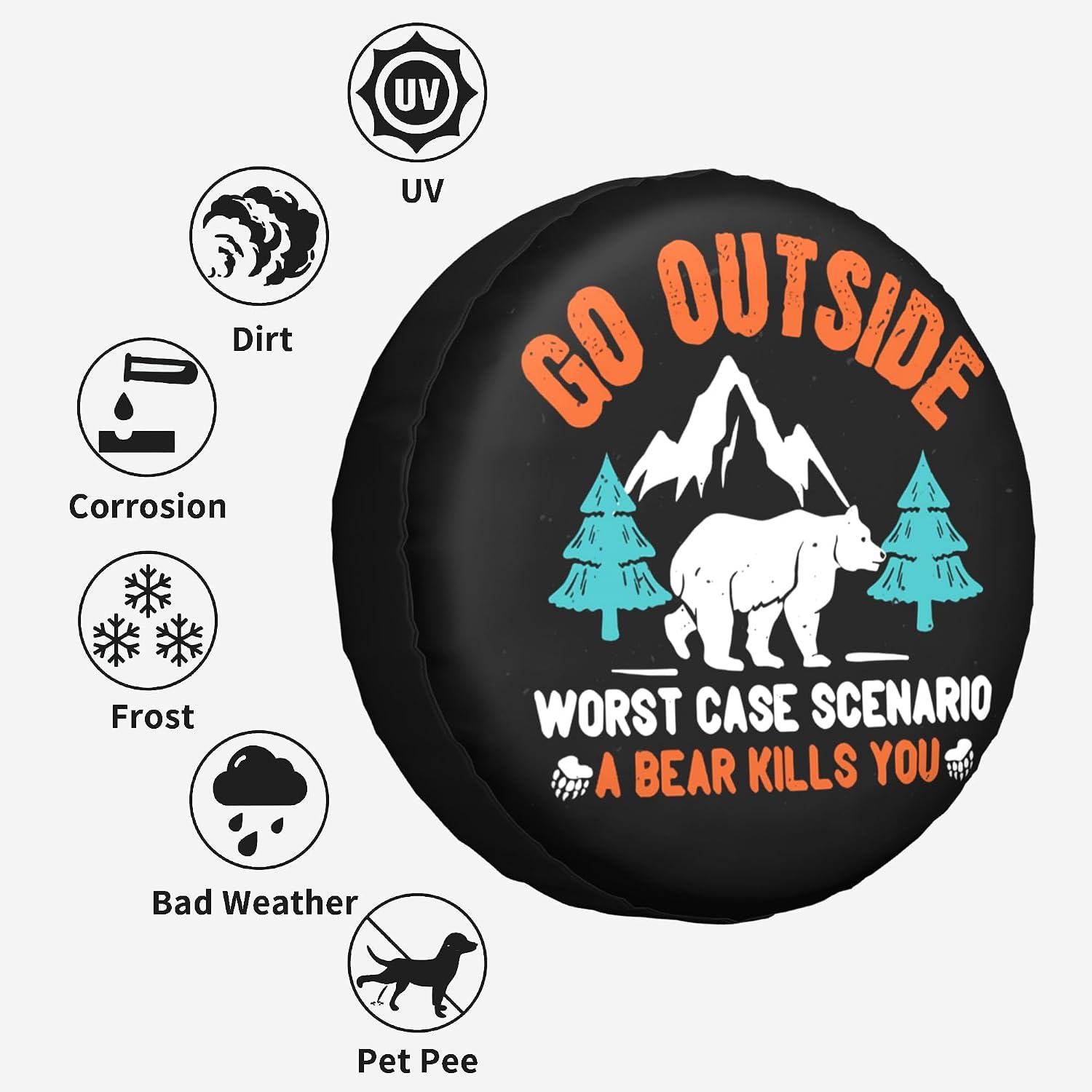 Go Outside Worst Case Scenario a Bear Kills You Rv Spare Tire Cover, Spare Tire Cover for RV Trailer, Camper Wheel Protectors Trailer Rv SUV Truck Travel Trailers 15 inch