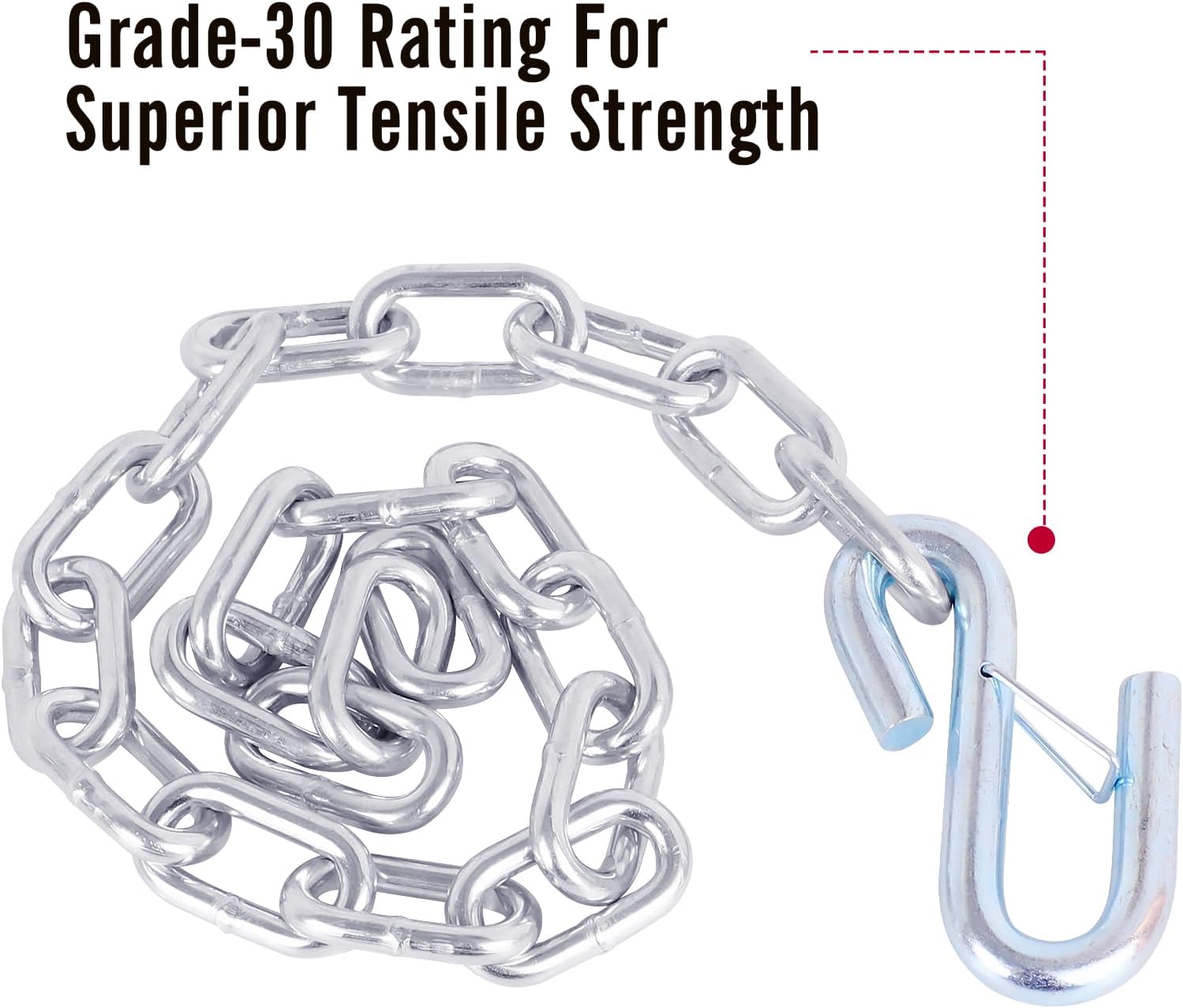 27" Trailer Safety Chain Kit with 5/16" Spring Hooks, Grade 30 Heavy Duty Steel Towing Chains 7000 lbs Capacity for RV, Boat & Utility Trailer, Zinc-Plated Rust Resistant, 2 Pack