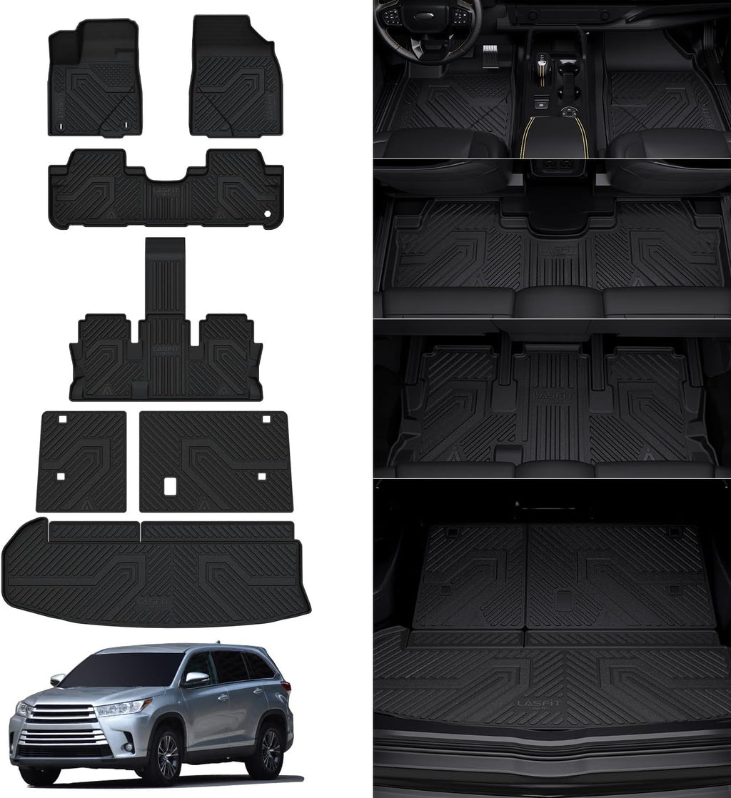 LASFIT Floor Mats&Trunk Mat for Toyota Highlander 2014-2019, All Weather TPE