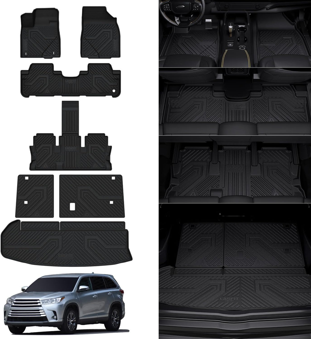LASFIT Floor Mats&Trunk Mat for Toyota Highlander 2014-2019, All Weather TPE
