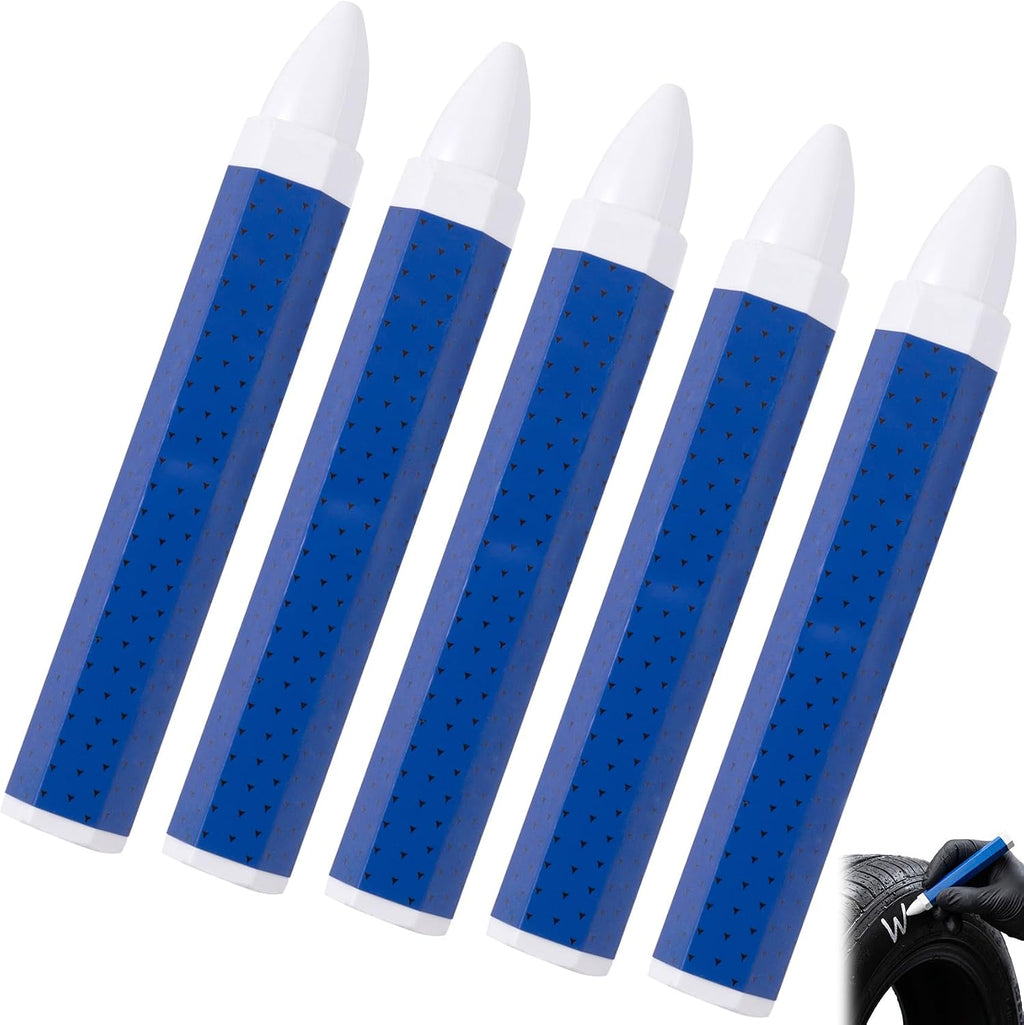 5pcs White Tire Marking Crayons, 3.94 x 0.59 Inches Industrial Tire Marker, Multifunctional Wax Crayon Sticks for Marking on Wet Dry Leather Fabric Wood Rubber