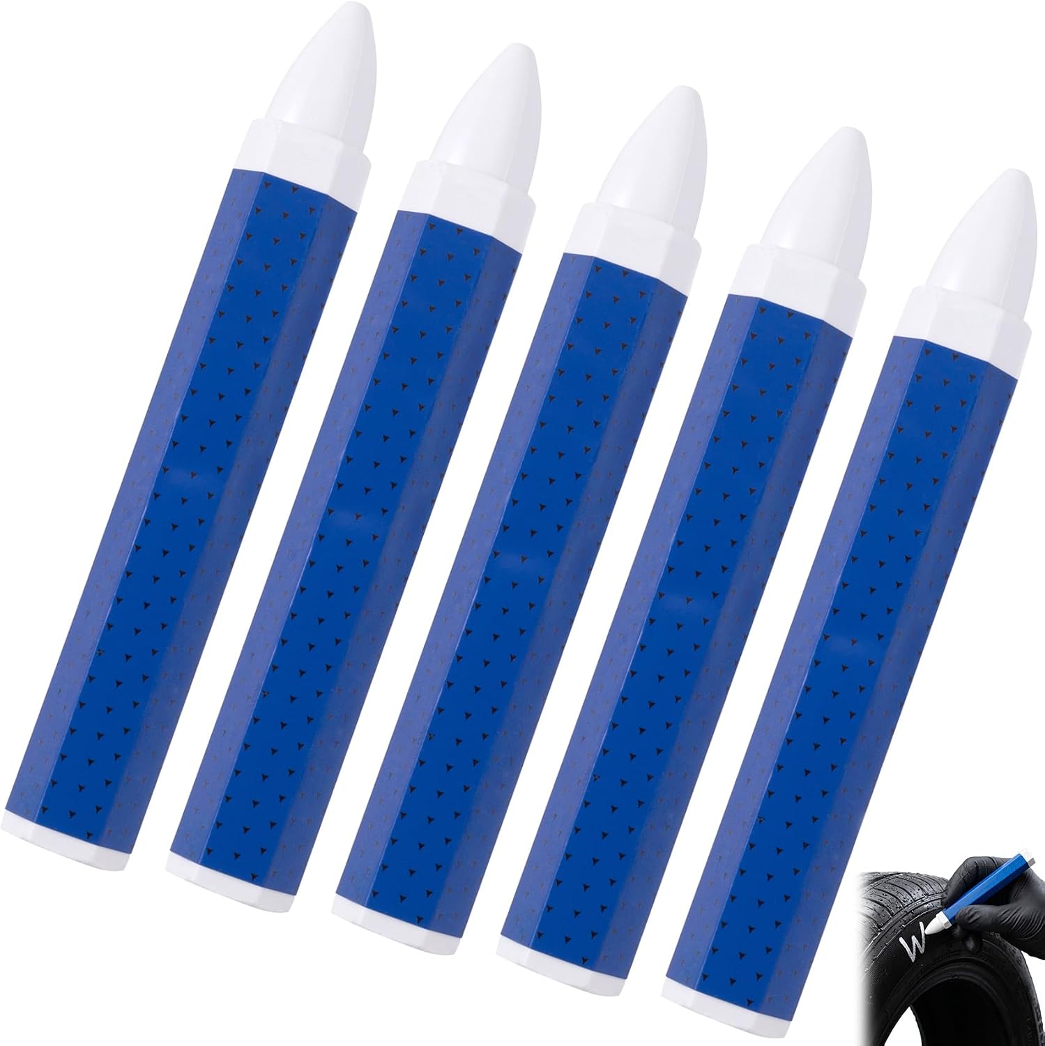 5pcs White Tire Marking Crayons, 3.94 x 0.59 Inches Industrial Tire Marker, Multifunctional Wax Crayon Sticks for Marking on Wet Dry Leather Fabric Wood Rubber