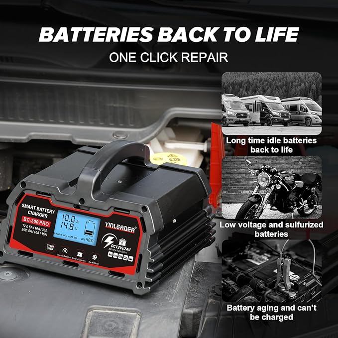 Battery Charger 30A, 12V/24V Lead Acid Smart Battery Charger, 12V LiFePO4 Car - Image 5