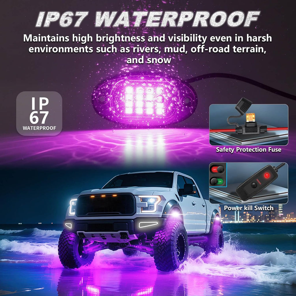 8Pods Segmented RGB LED Rock Lights Kit for Jeep Trucks UTV ATV Golf Cart RZR SXS Offroad Four Wheeler with APP/RF Remote, Multi Color Underglow Light Waterproof Music Neon Underbody 12V