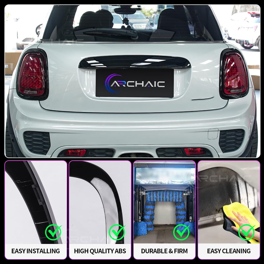 Archaic Rear Tail Light Cover Bezel Surround Trim Compatible with Mini Cooper F55 F56 F57 Hatchback/Convertible 2014-2024, ABS Taillight Ring,Glossy Black,Pair