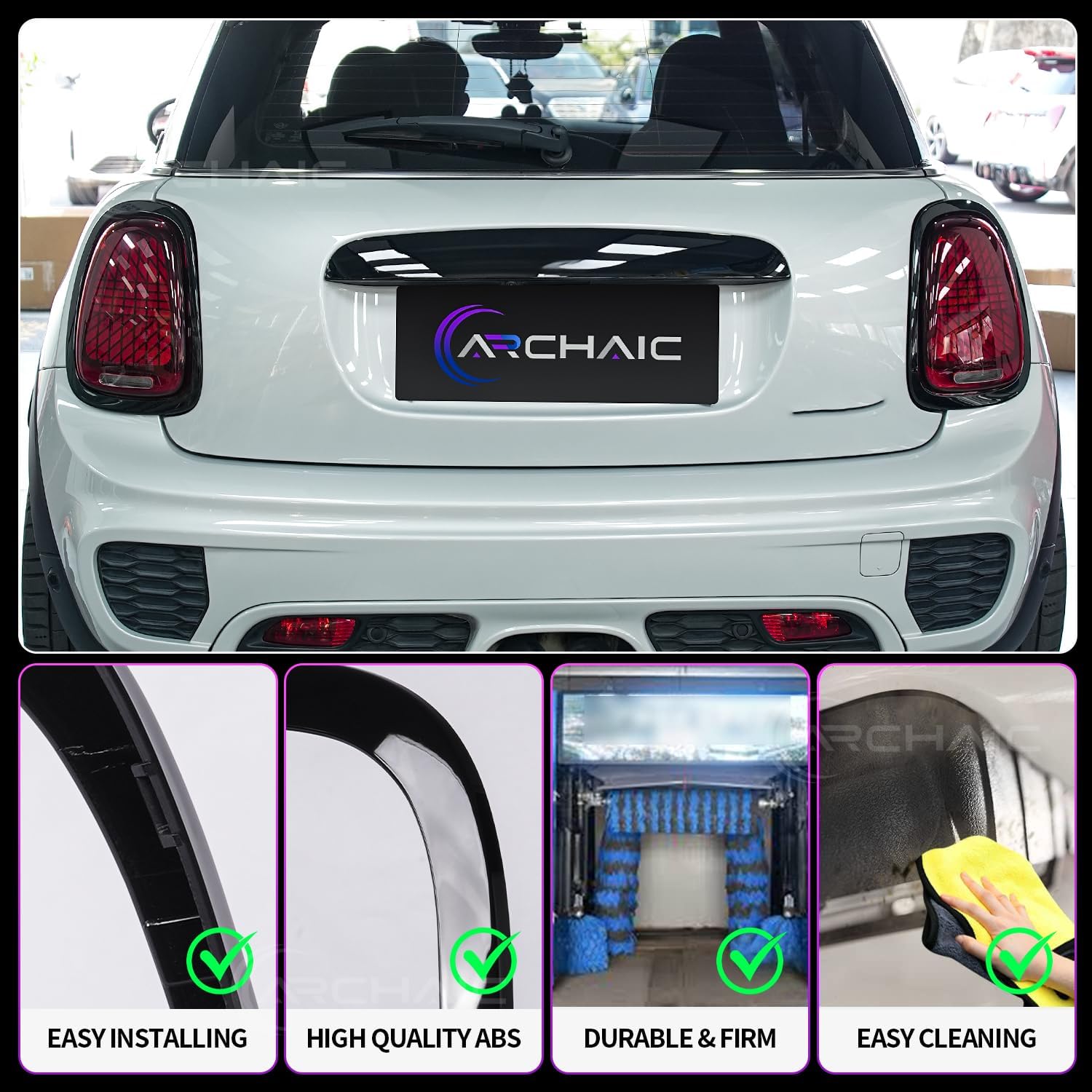 Archaic Rear Tail Light Cover Bezel Surround Trim Compatible with Mini Cooper F55 F56 F57 Hatchback/Convertible 2014-2024, ABS Taillight Ring,Glossy Black,Pair
