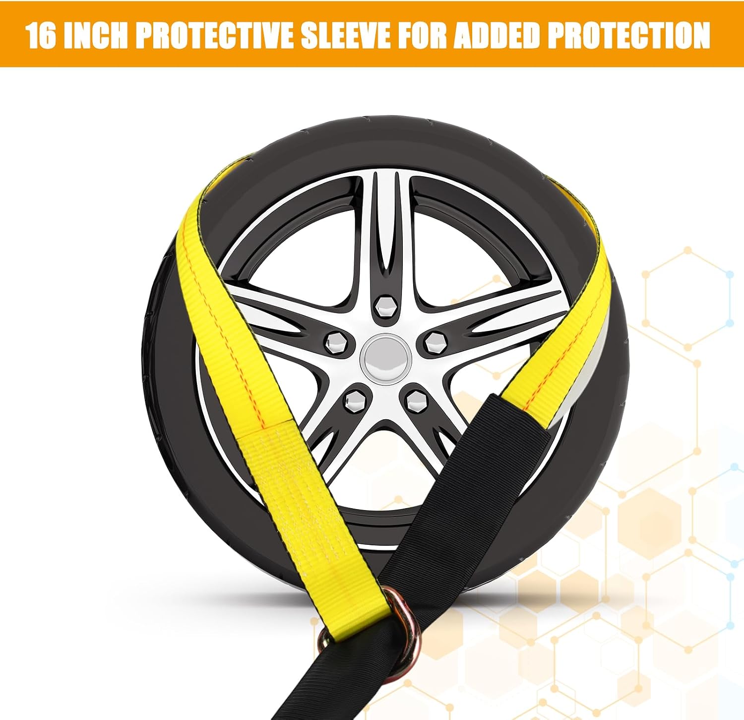 4 Pack 2" x 8ft Lasso Tow Truck Straps with D Ring 11, 000 Lbs Break Strength D Ring Auto Tie Down Wheel Lift Trailer Strap for Hauling Utv SUV Wrecker Rollback (Yellow)