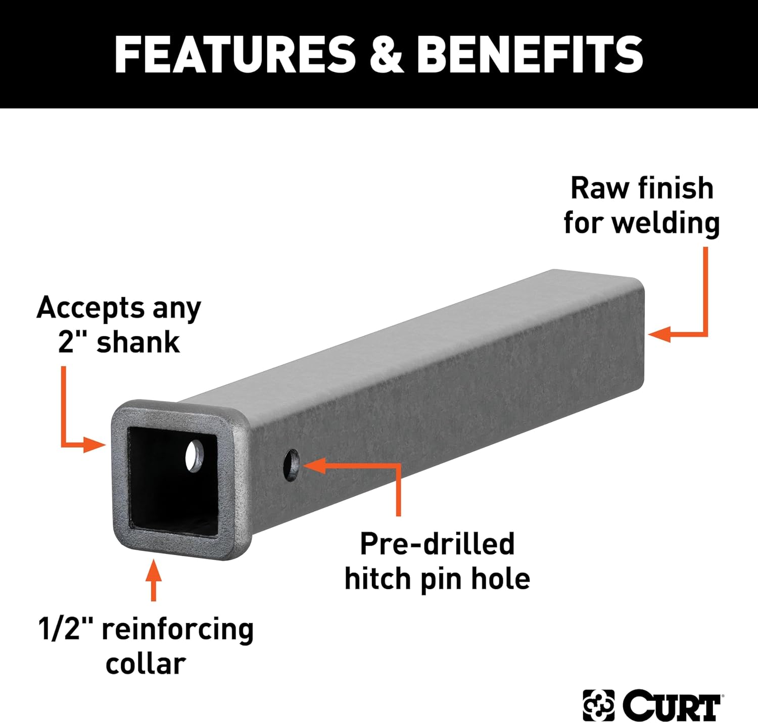 Curt Manufacturing 49180 18 in Receiver Tube 2 in X 2 in Raw Finish