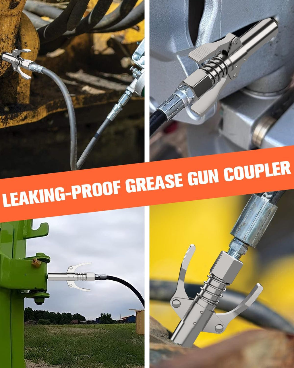 Grease Gun Coupler Grease Gun Tips Grease Fittings, Double Handles, Quick Lock Release, High Pressure 12,000 PSI, 6 Thickened Jaws Grease Coupler, Compatible with All 1/8" NPT Grease Guns