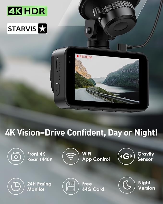 Dash Cam Front and Rear, 4K+2K Dash Camera - Image 2