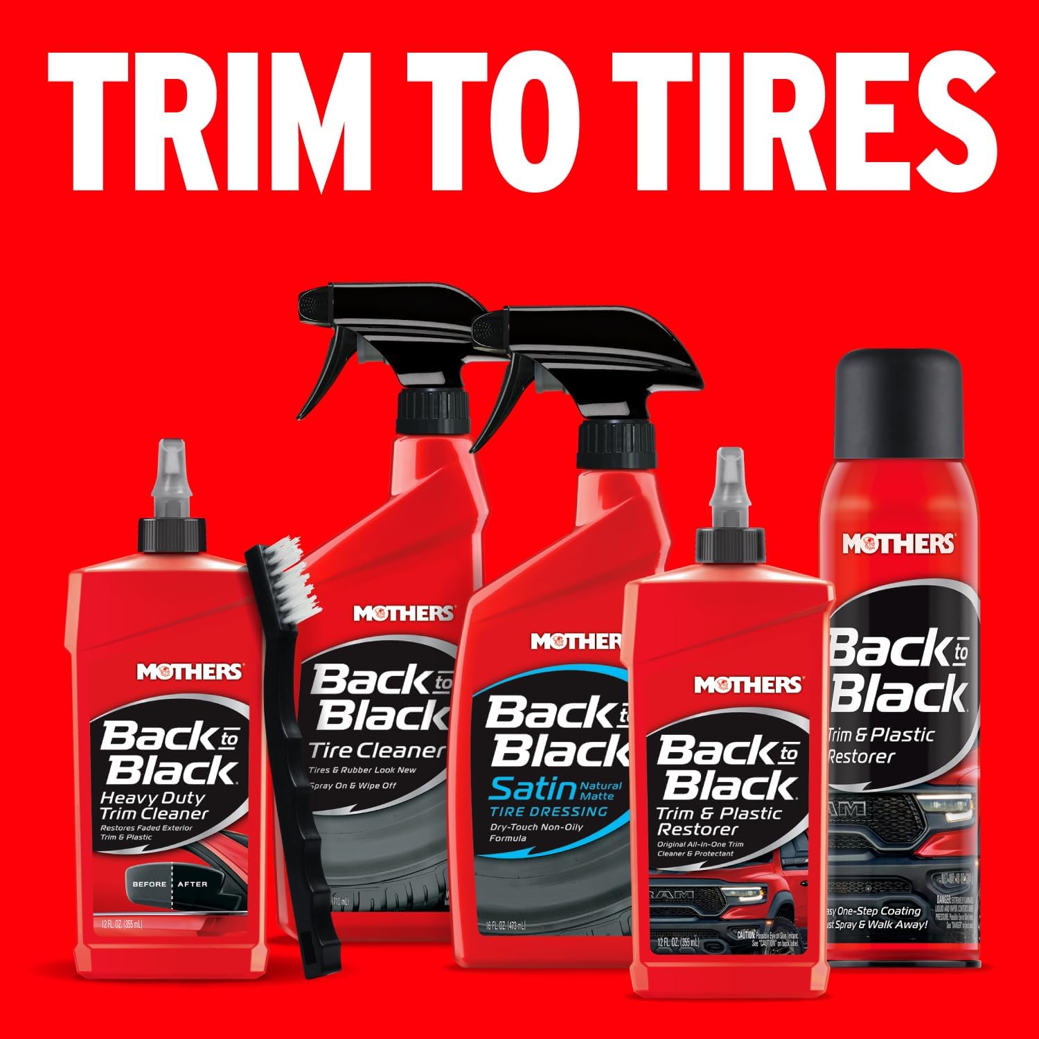 Mothers Back-to-Black Trim & Plastic Restorer, 10 oz. Aerosol (06110) | Removes Oxidation, Dirt & Wax Residue – Restores Faded Trim & Provides Long-Lasting Protection