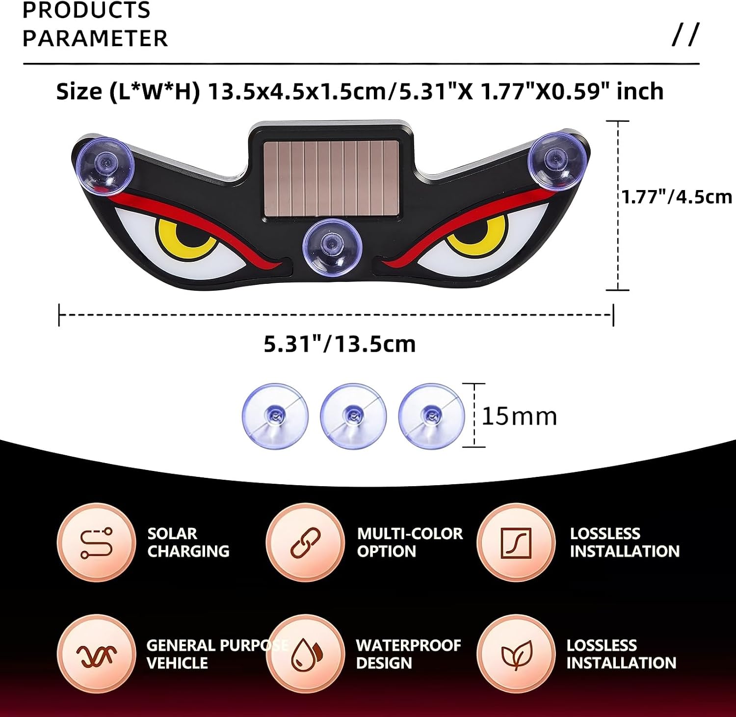 Solar Demon Eye LED Car Wireless Window Light, 4Pack LED Wireless Ambient Lamp with 6 Lighting Modes,Flicker Signal Warning Light RGB Led Light Kit for Cars, SUVs, Trucks, Vans