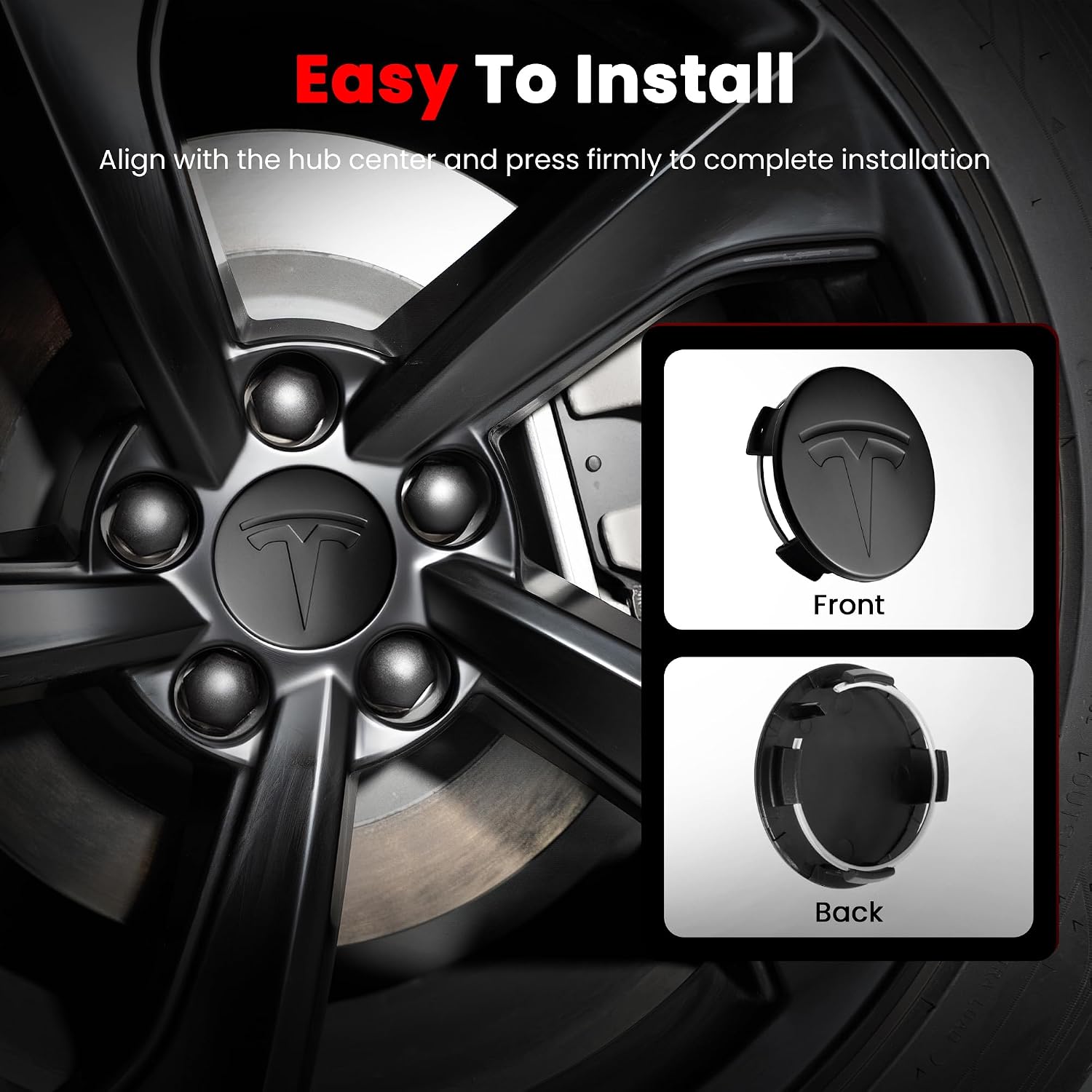 4 Pack Car Wheel Center Hub Cap Kit with 22 Lug Nut Covers, 2.2 in (56mm) Wheel Rim Covers Center Hubcaps with Emblem for Model 3 / Y, Matt Black Gray & Silver Exterior Decoration for Tesla