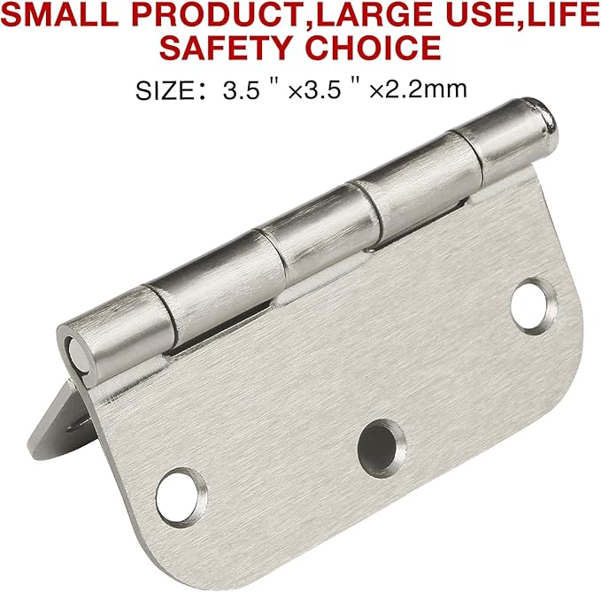 18 Pack Rounded Brushed Nickel Door Hinges 3-1/2" x 3.5 Inch 5/8 Radius - Image 6