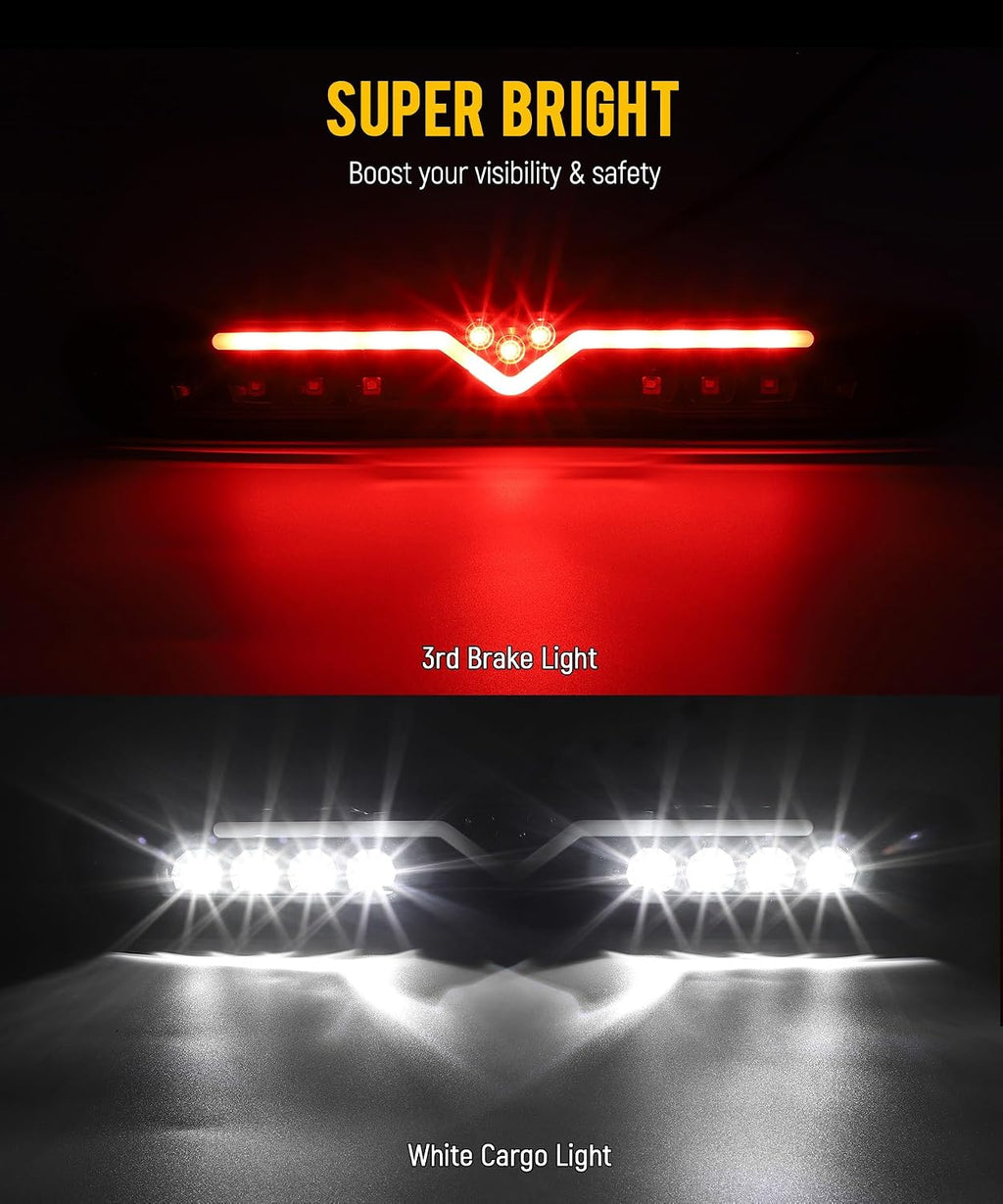 Partsam High Mount Stop Light Led 3rd Brake Replacement for 07-13 Silverado/Sierra 1500 2500HD 3500HD Third Rear Cab Roof Center Tail Cargo Lamp(Smoke Lens)